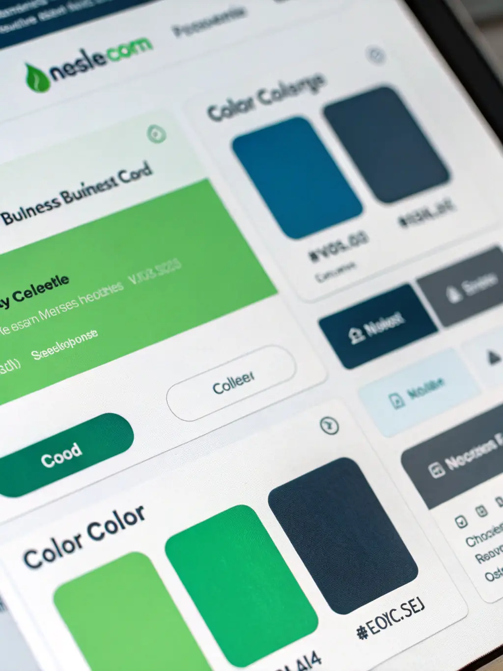 A close-up shot of the Noesle.com business card design interface, highlighting the color palette selection tool. The interface is clean and user-friendly, with various color options displayed prominently.