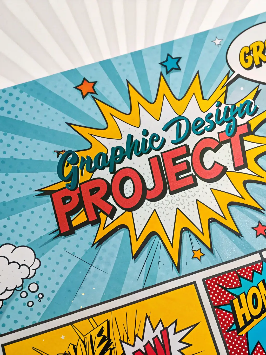 A vibrant and colorful business card design with bold typography and eye-catching graphics.