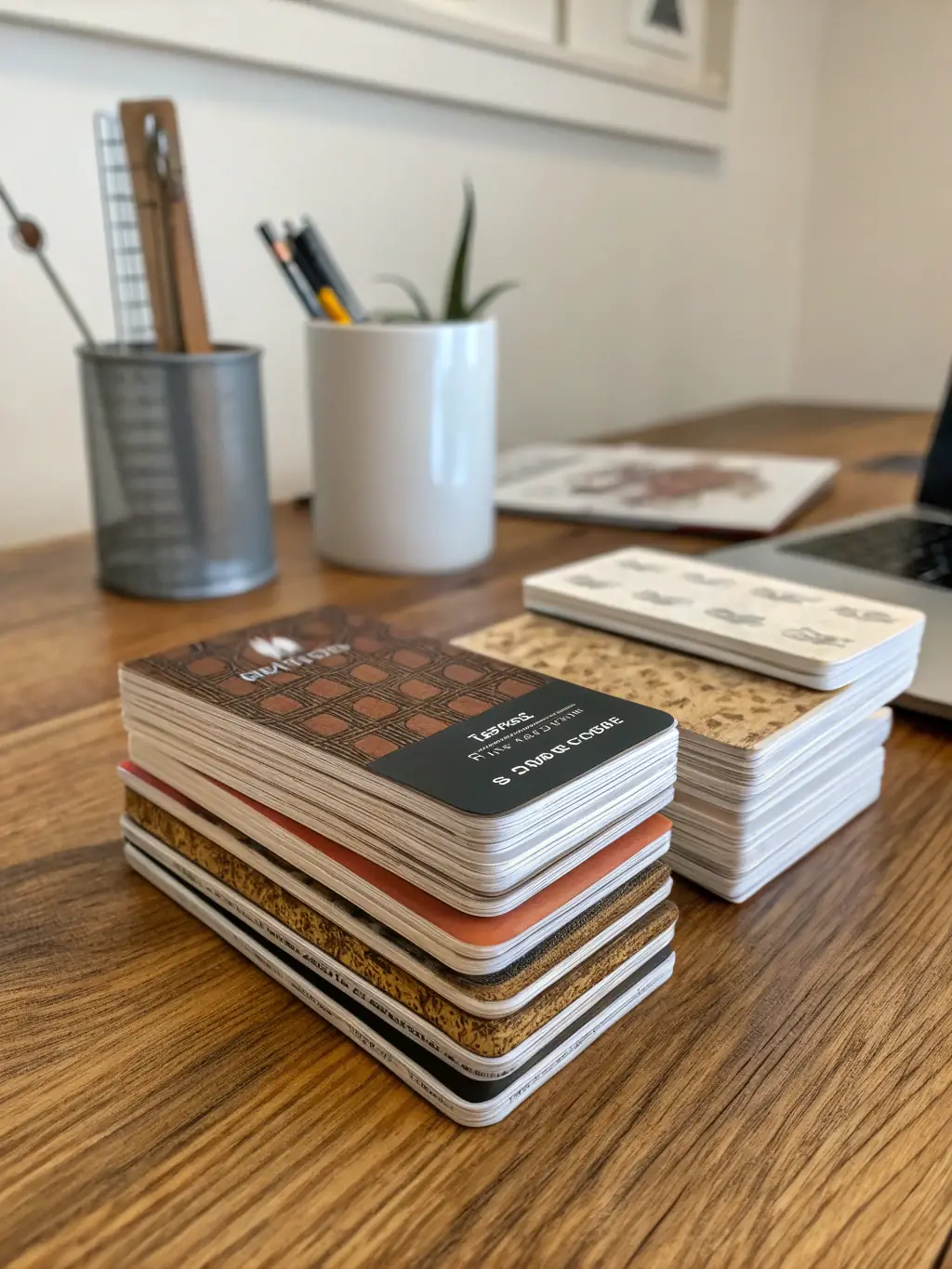 A visual representation of the texture and finish options available for Noesle.com business cards, including matte, glossy, and textured finishes.